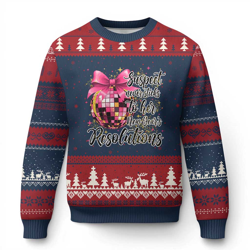 Funny Suspect Never Sticks To Her New Years Resolutions Ugly Christmas Sweater Coquette Disco Ball - Wonder Print Shop