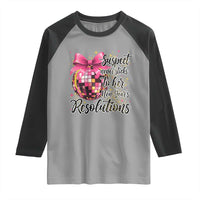 Funny Suspect Never Sticks To Her New Years Resolutions Raglan Shirt Coquette Disco Ball - Wonder Print Shop