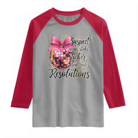 Funny Suspect Never Sticks To Her New Years Resolutions Raglan Shirt Coquette Disco Ball - Wonder Print Shop