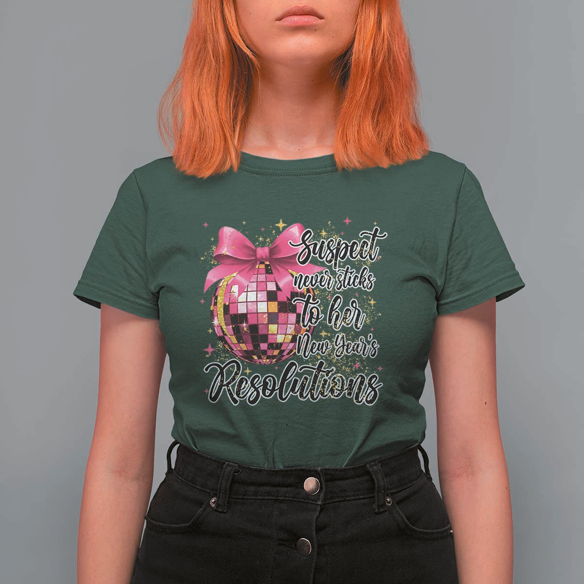Funny Suspect Never Sticks To Her New Years Resolutions T Shirt For Women Coquette Disco Ball - Wonder Print Shop