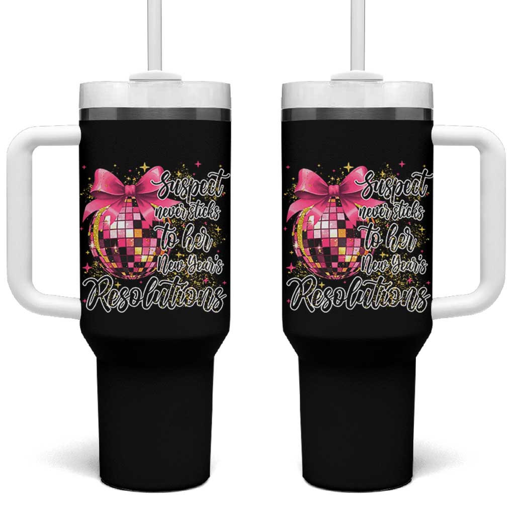 Funny Suspect Never Sticks To Her New Years Resolutions Tumbler With Handle Coquette Disco Ball - Wonder Print Shop