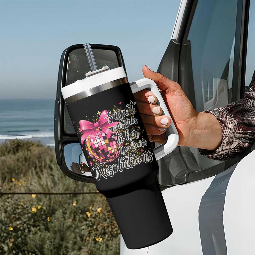 Funny Suspect Never Sticks To Her New Years Resolutions Tumbler With Handle Coquette Disco Ball - Wonder Print Shop