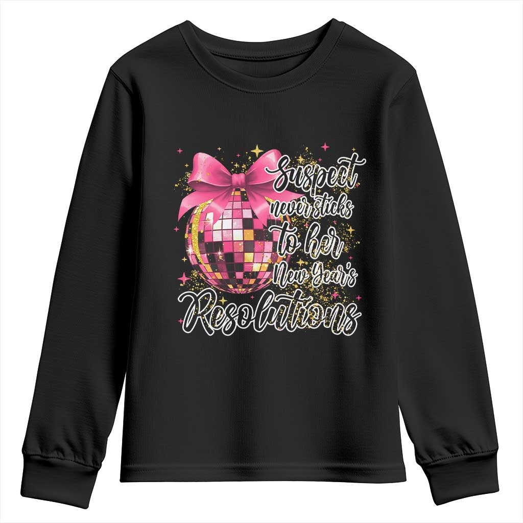 Funny Suspect Never Sticks To Her New Years Resolutions Youth Sweatshirt Coquette Disco Ball - Wonder Print Shop