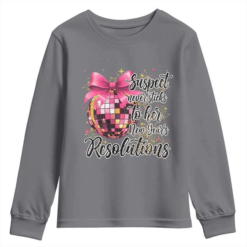Funny Suspect Never Sticks To Her New Years Resolutions Youth Sweatshirt Coquette Disco Ball - Wonder Print Shop