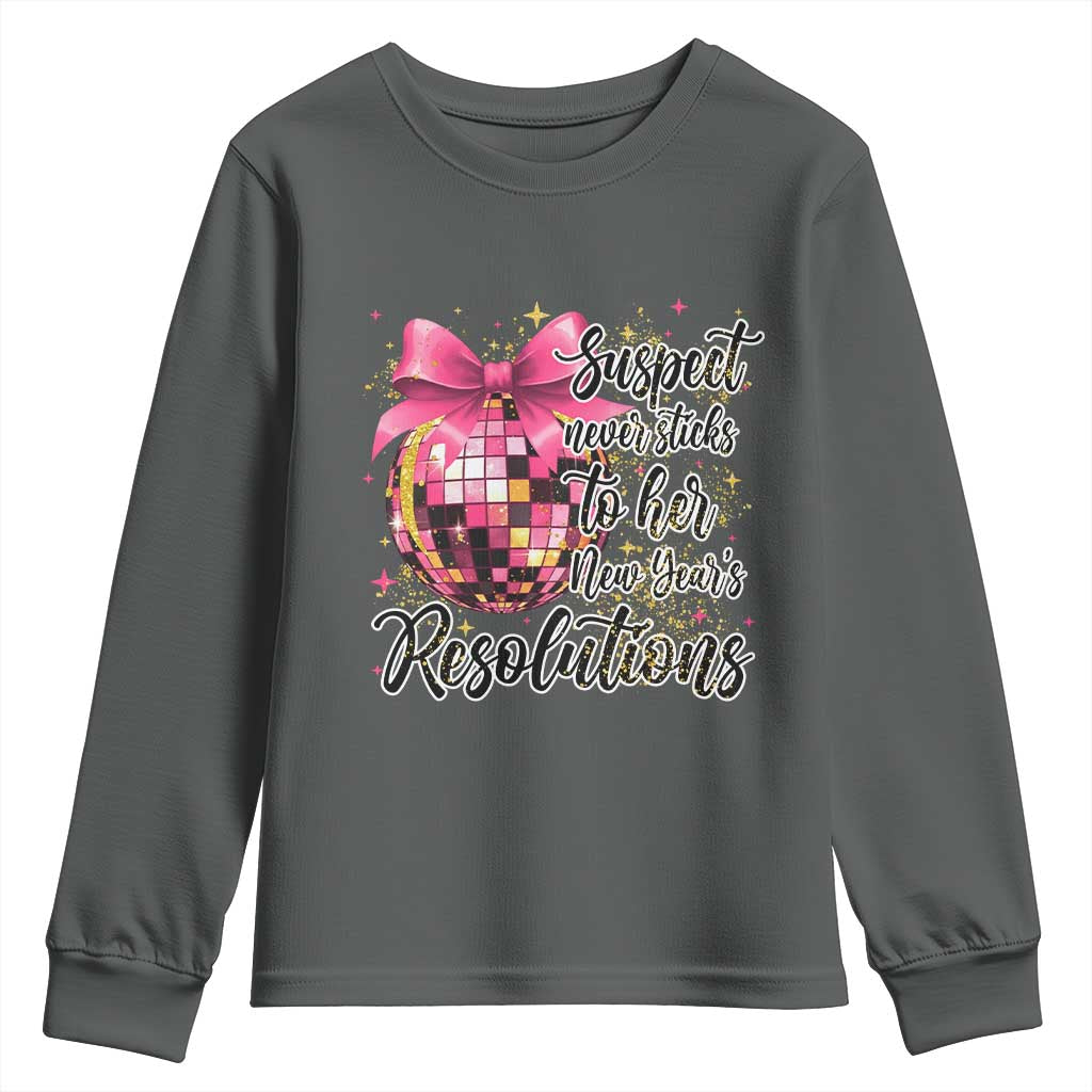 Funny Suspect Never Sticks To Her New Years Resolutions Youth Sweatshirt Coquette Disco Ball - Wonder Print Shop