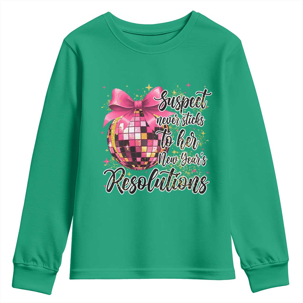 Funny Suspect Never Sticks To Her New Years Resolutions Youth Sweatshirt Coquette Disco Ball - Wonder Print Shop