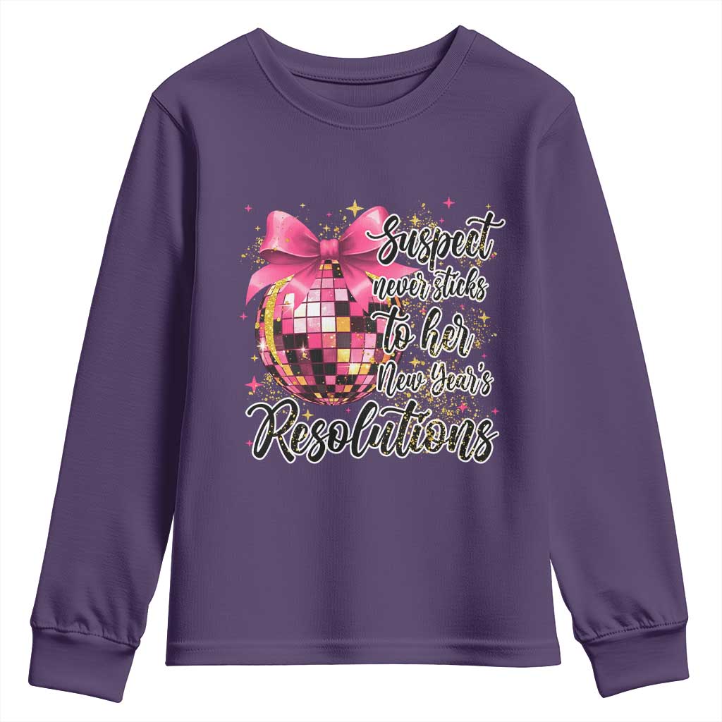 Funny Suspect Never Sticks To Her New Years Resolutions Youth Sweatshirt Coquette Disco Ball - Wonder Print Shop