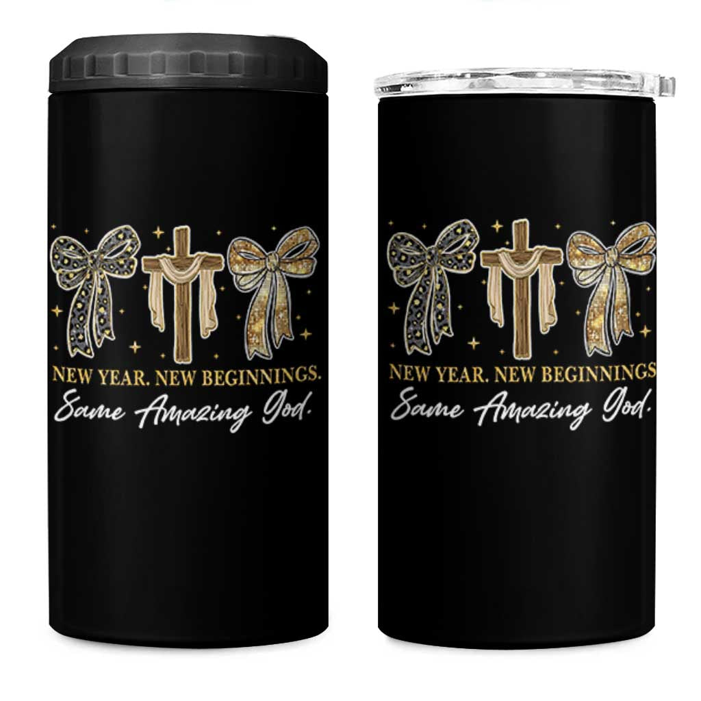 New Year New Beginnings Same Amazing God 4 in 1 Can Cooler Tumbler Christian New Years Eve - Wonder Print Shop