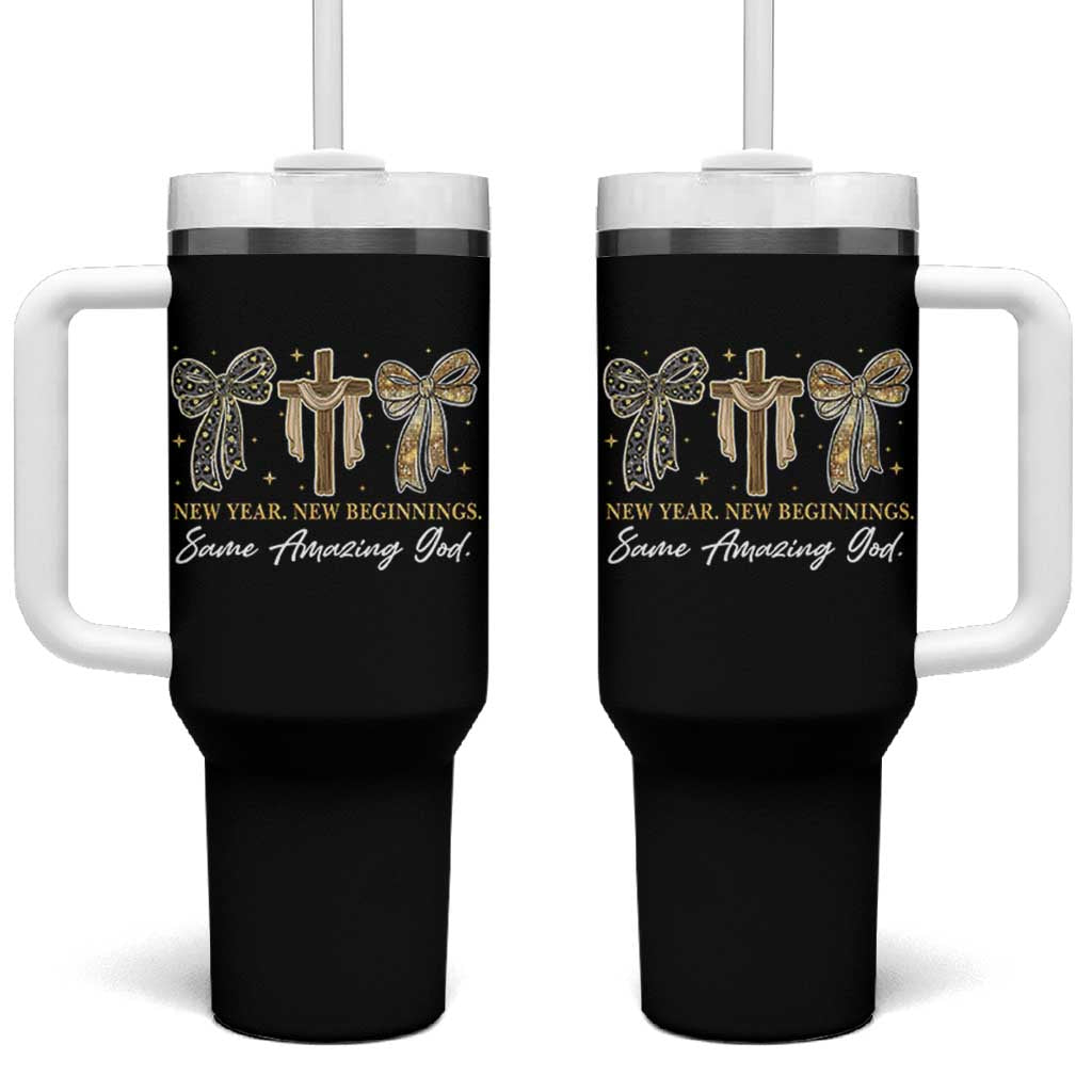 New Year New Beginnings Same Amazing God Tumbler With Handle Christian New Years Eve - Wonder Print Shop