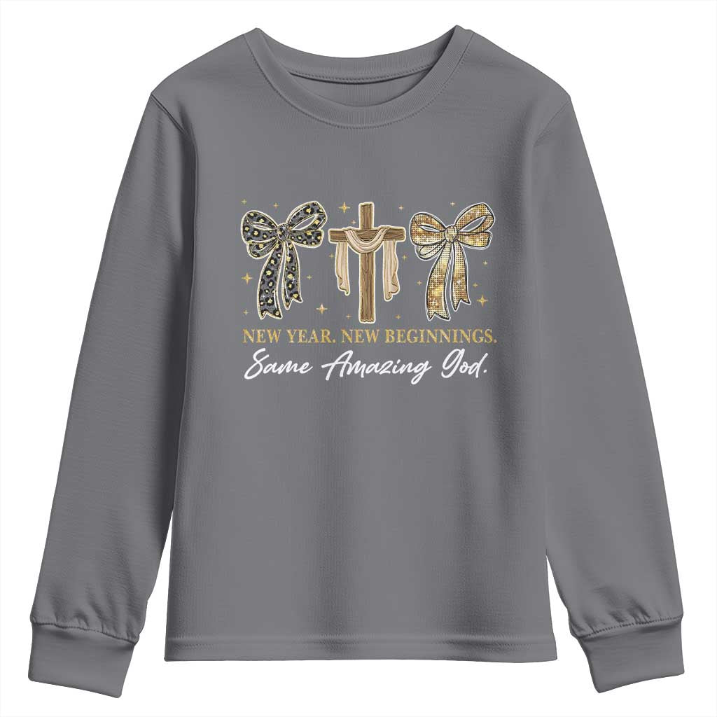 New Year New Beginnings Same Amazing God Youth Sweatshirt Christian New Years Eve - Wonder Print Shop