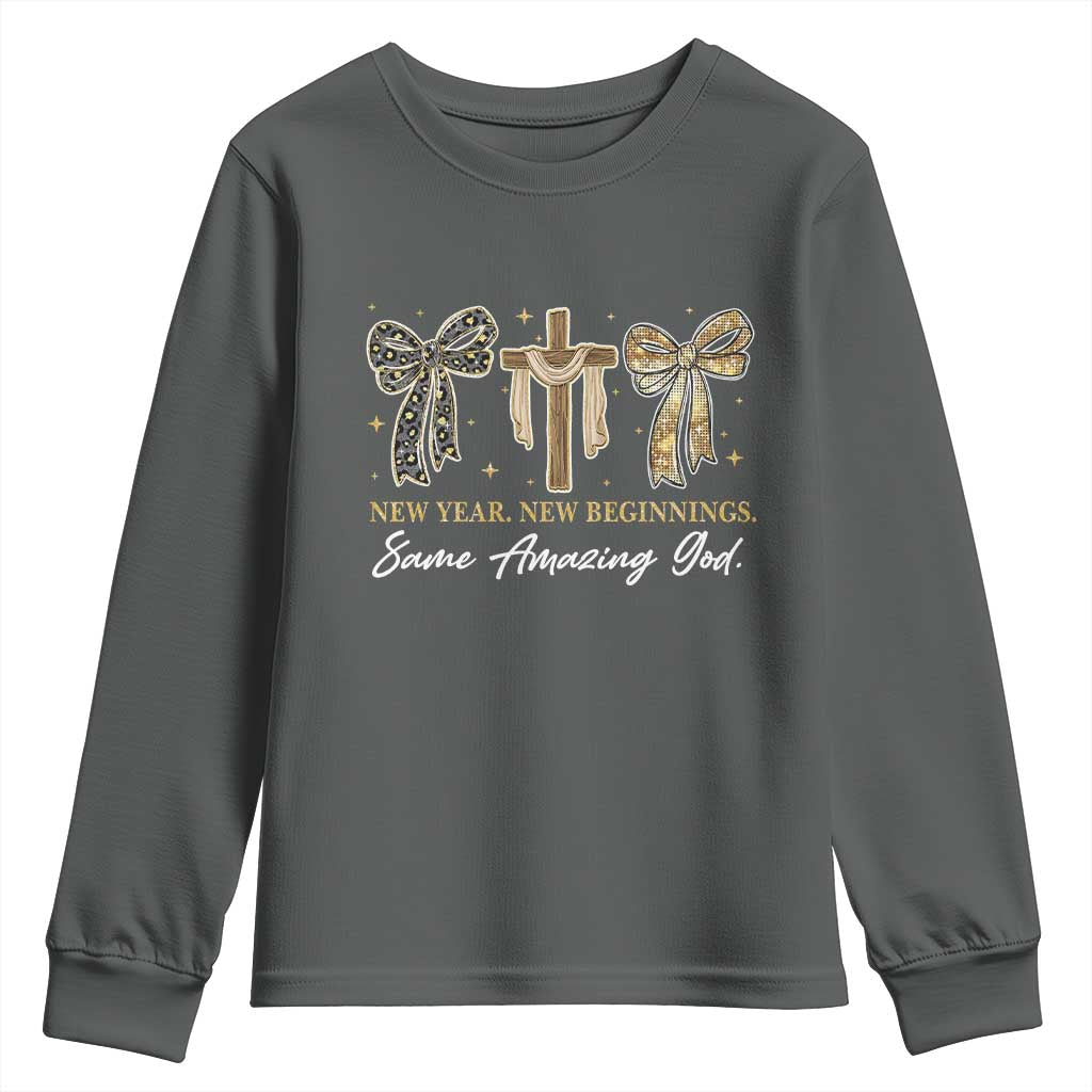 New Year New Beginnings Same Amazing God Youth Sweatshirt Christian New Years Eve - Wonder Print Shop
