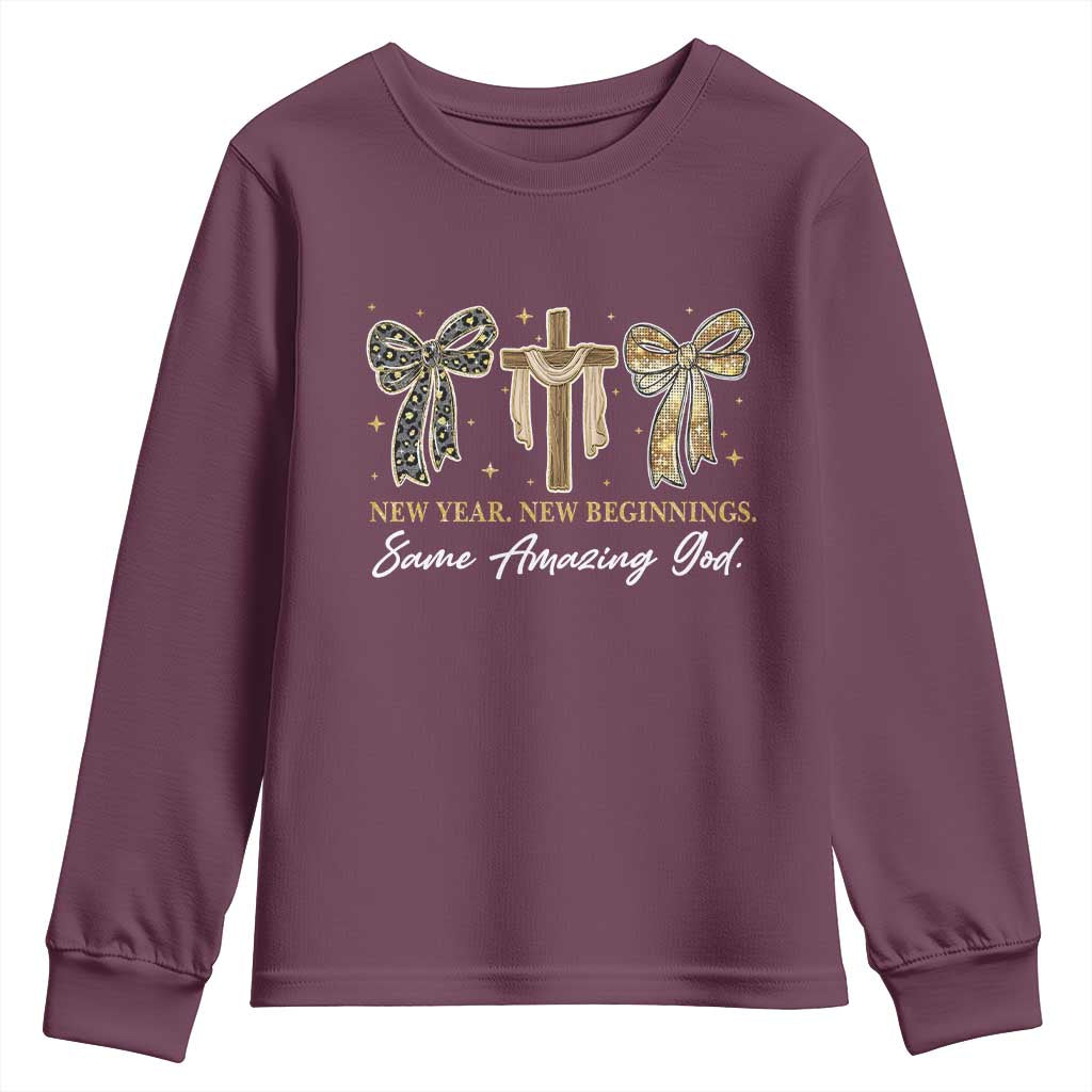 New Year New Beginnings Same Amazing God Youth Sweatshirt Christian New Years Eve - Wonder Print Shop