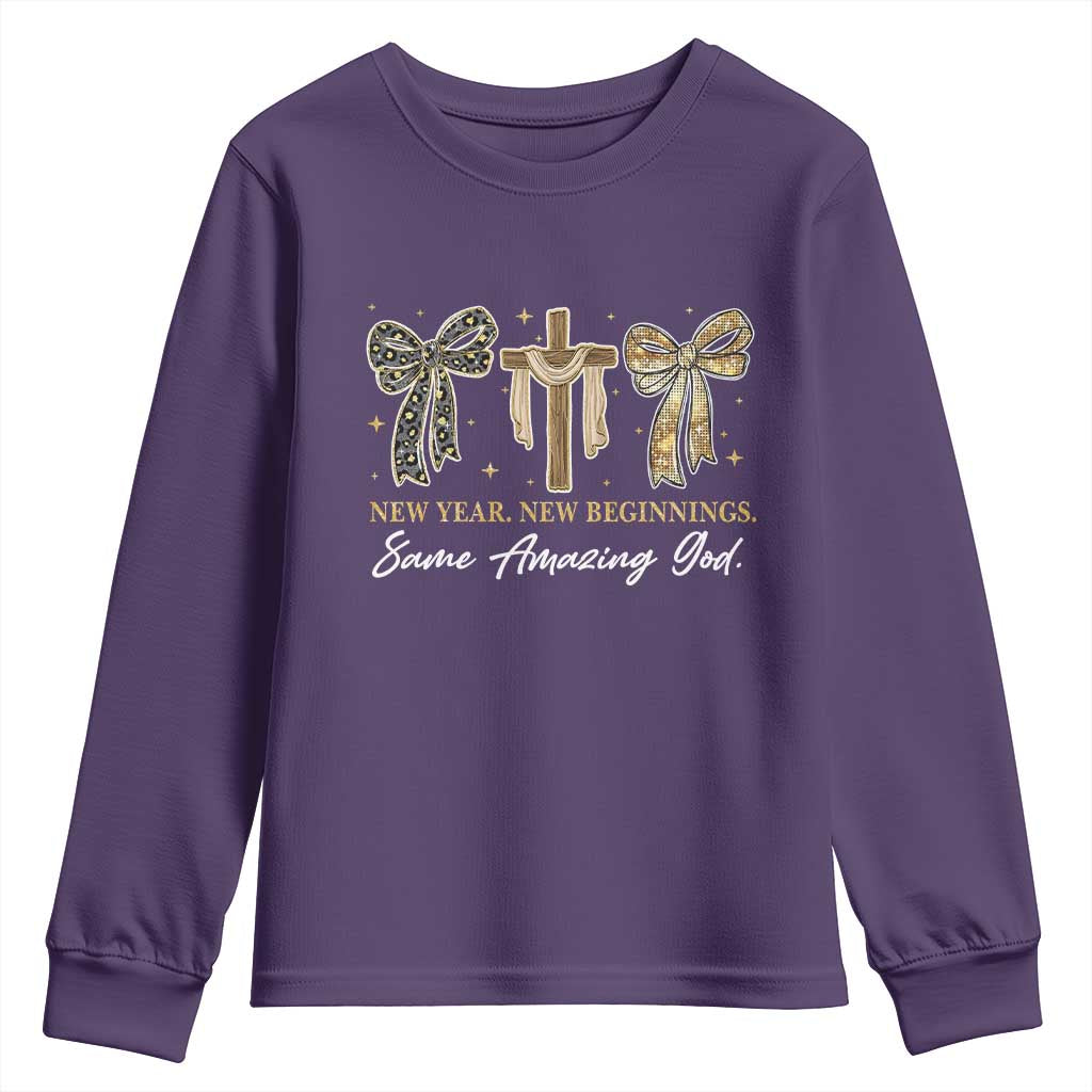 New Year New Beginnings Same Amazing God Youth Sweatshirt Christian New Years Eve - Wonder Print Shop