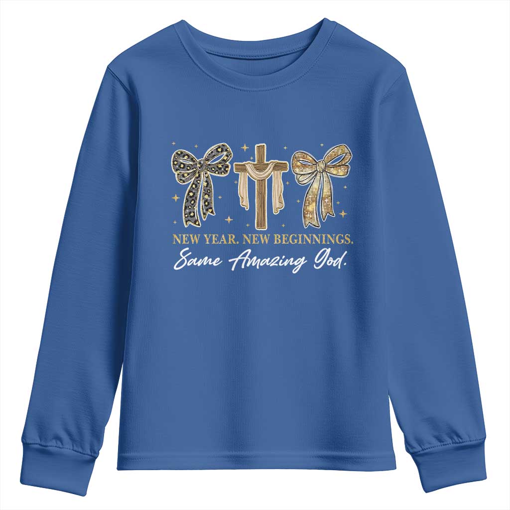 New Year New Beginnings Same Amazing God Youth Sweatshirt Christian New Years Eve - Wonder Print Shop