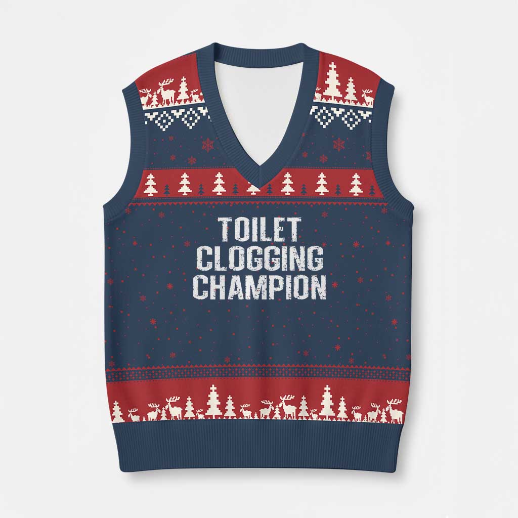 Toilet Clogging Champion V-Neck Knit Sweater Vest Funny Meme - Wonder Print Shop