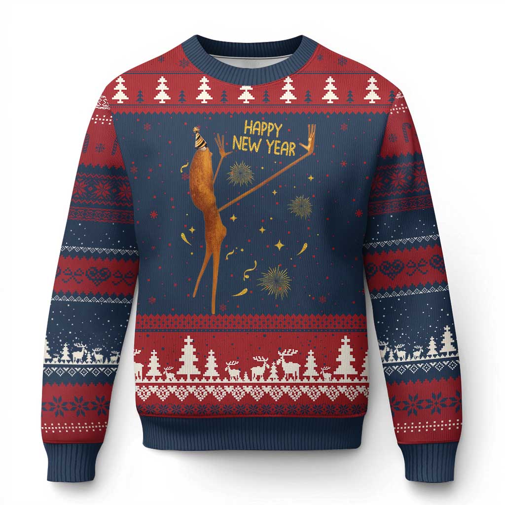 Funny Marcus The Worm New Year Ugly Christmas Sweater Happy New Year NYE Party Firework - Wonder Print Shop