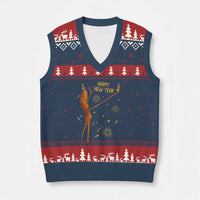 Funny Marcus The Worm New Year V-Neck Knit Sweater Vest Happy New Year NYE Party Firework - Wonder Print Shop