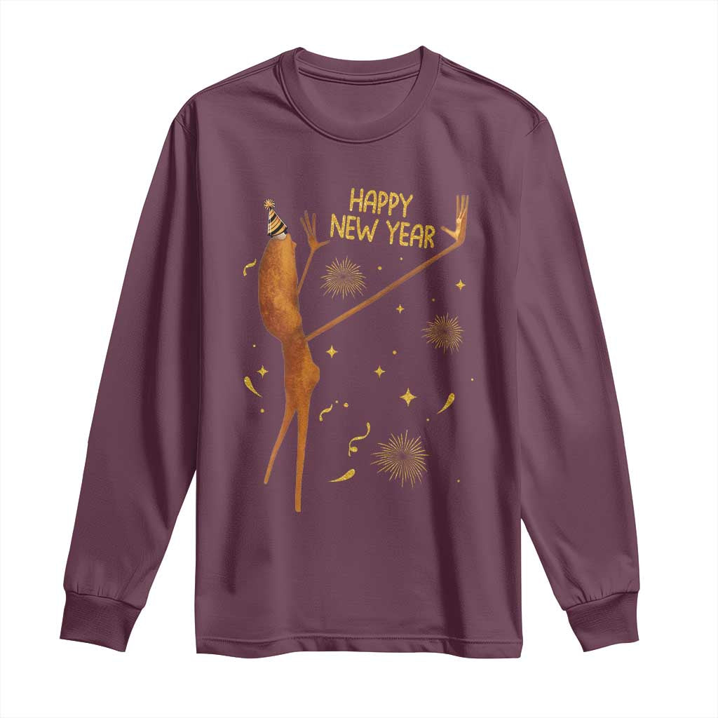 Funny Marcus The Worm New Year Long Sleeve Shirt Happy New Year NYE Party Firework - Wonder Print Shop