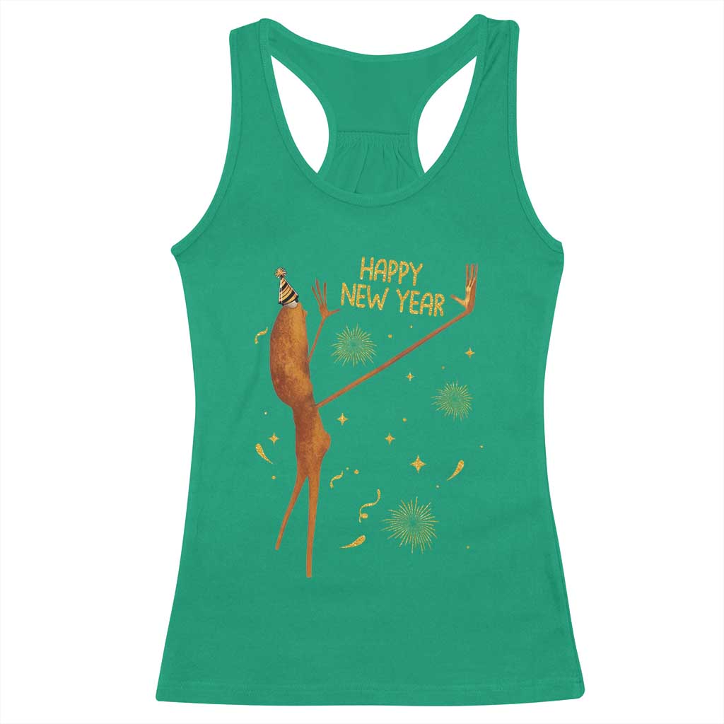 Funny Marcus The Worm New Year Racerback Tank Top Happy New Year NYE Party Firework - Wonder Print Shop
