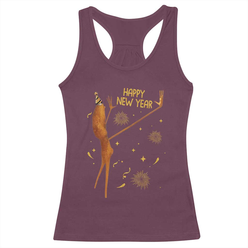 Funny Marcus The Worm New Year Racerback Tank Top Happy New Year NYE Party Firework - Wonder Print Shop