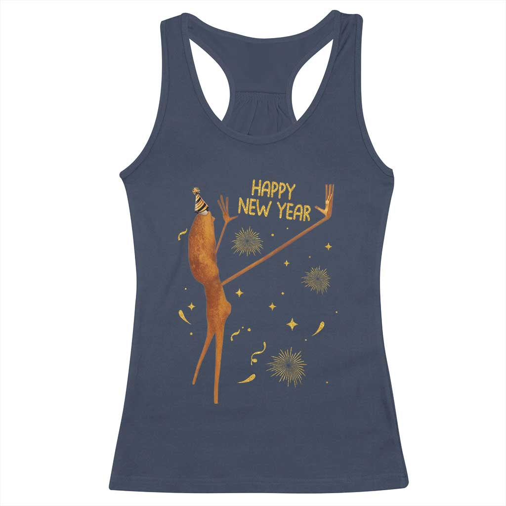 Funny Marcus The Worm New Year Racerback Tank Top Happy New Year NYE Party Firework - Wonder Print Shop