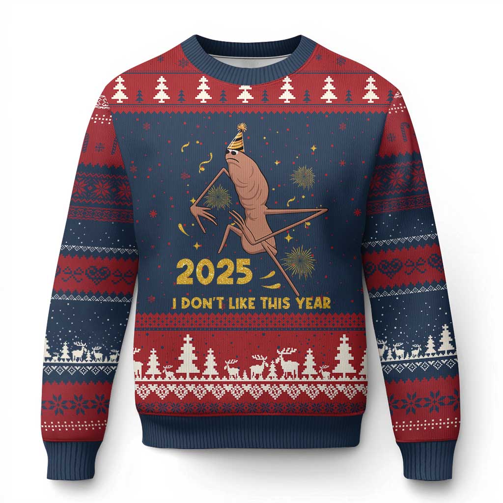 Funny Marcus The Worm New Year Ugly Christmas Sweater 2025 I Dont Like This Year Fireworks NYE Party - Wonder Print Shop