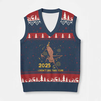 Funny Marcus The Worm New Year V-Neck Knit Sweater Vest 2025 I Dont Like This Year Fireworks NYE Party - Wonder Print Shop