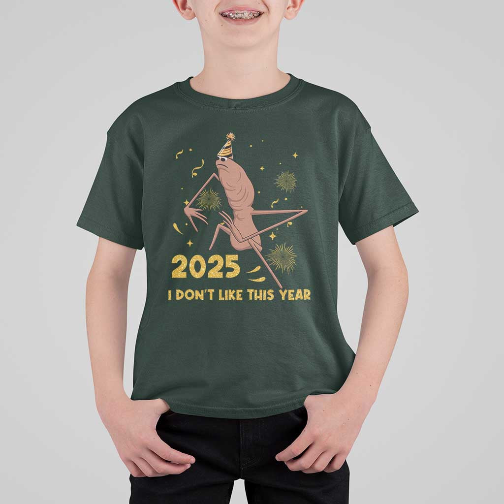 Funny Marcus The Worm New Year T Shirt For Kid 2025 I Dont Like This Year Fireworks NYE Party - Wonder Print Shop