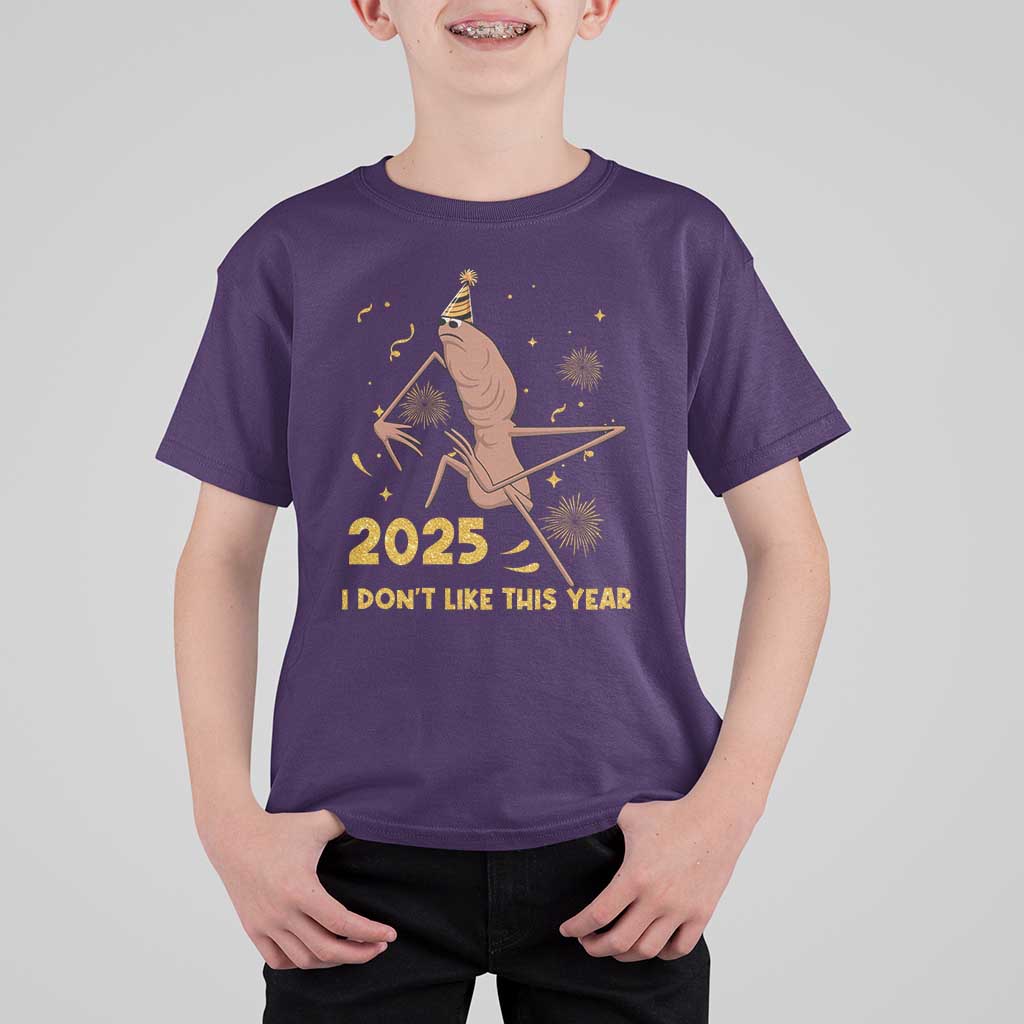 Funny Marcus The Worm New Year T Shirt For Kid 2025 I Dont Like This Year Fireworks NYE Party - Wonder Print Shop