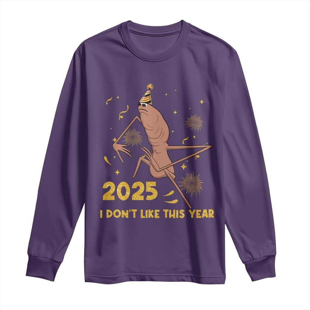 Funny Marcus The Worm New Year Long Sleeve Shirt 2025 I Dont Like This Year Fireworks NYE Party - Wonder Print Shop
