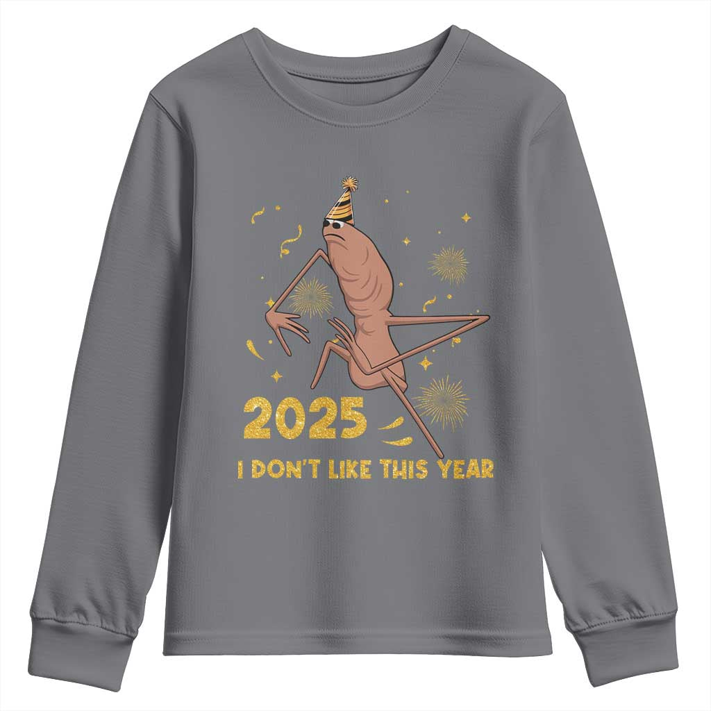 Funny Marcus The Worm New Year Youth Sweatshirt 2025 I Dont Like This Year Fireworks NYE Party - Wonder Print Shop