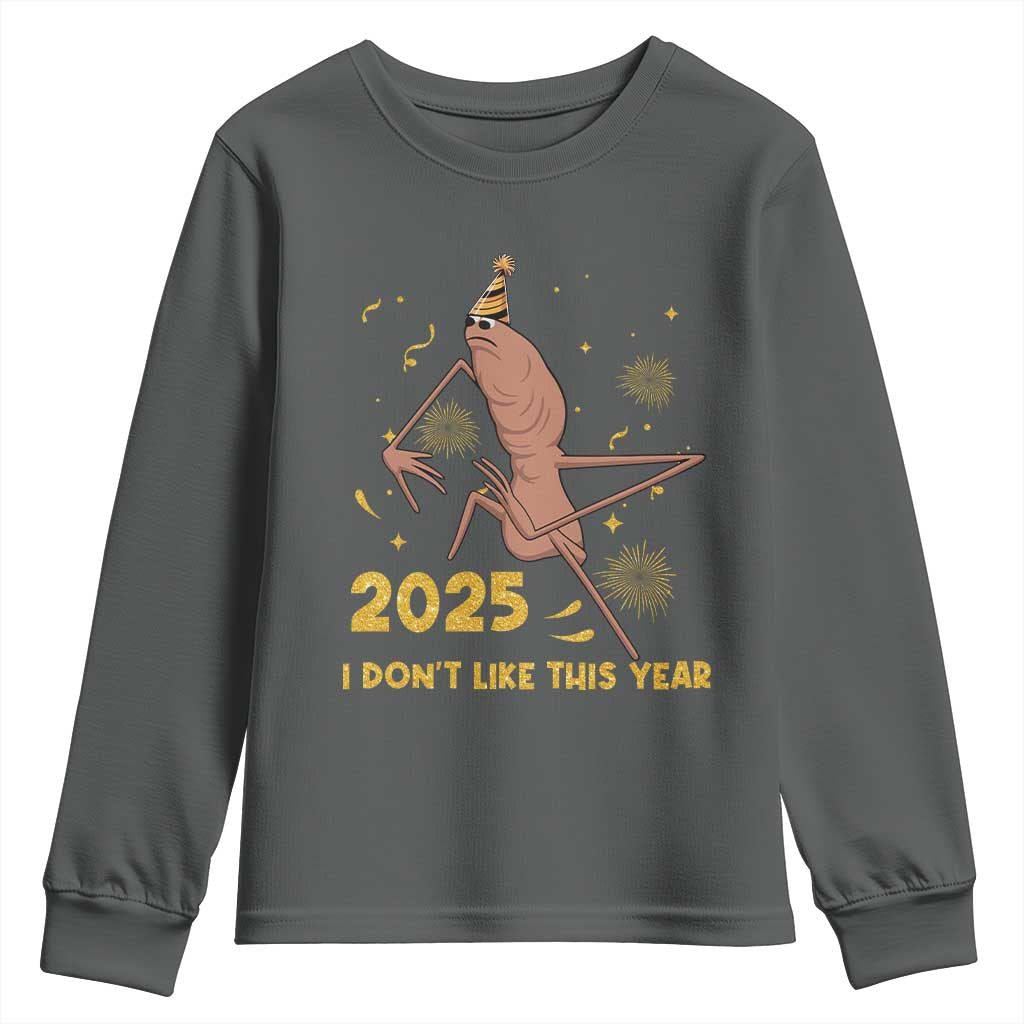 Funny Marcus The Worm New Year Youth Sweatshirt 2025 I Dont Like This Year Fireworks NYE Party - Wonder Print Shop