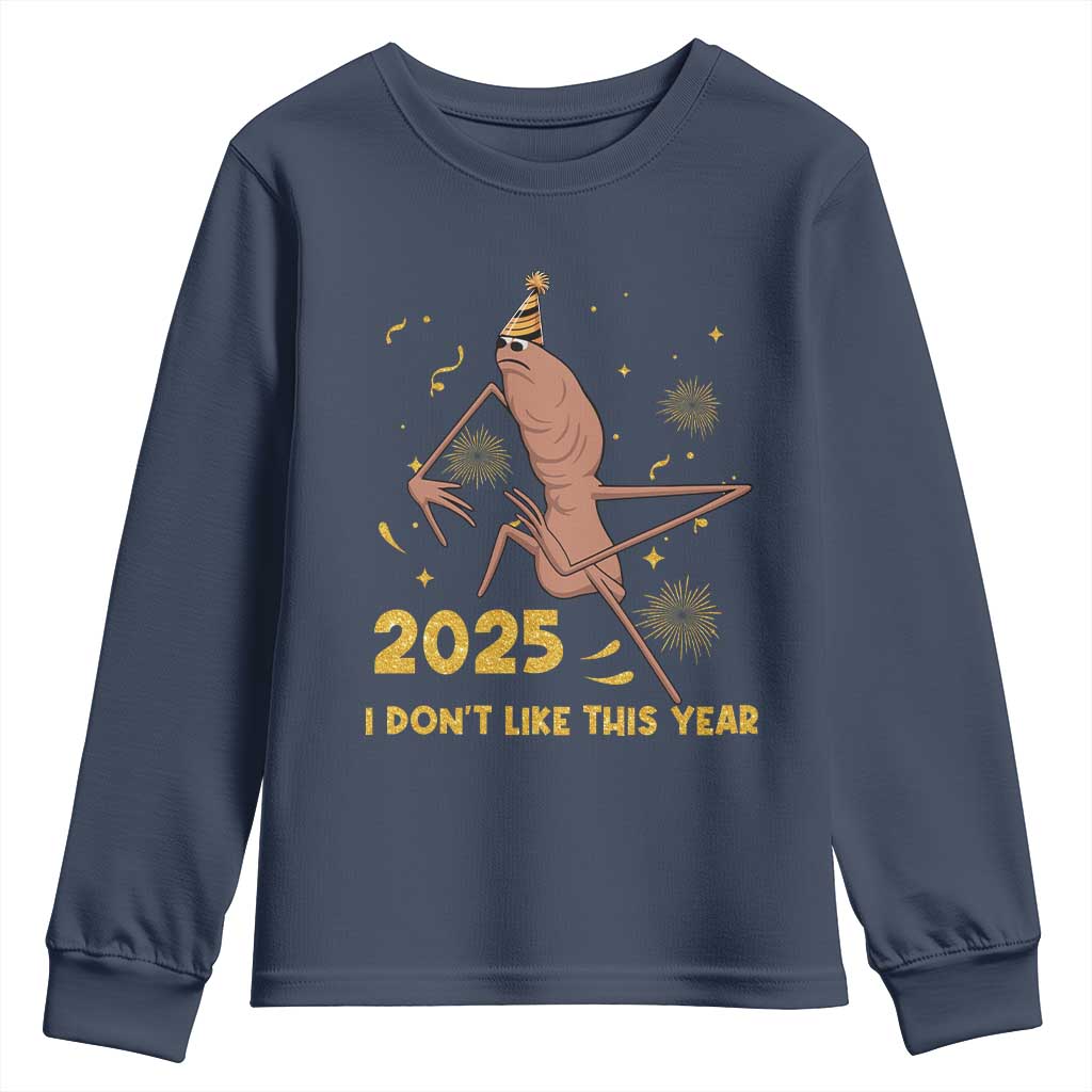 Funny Marcus The Worm New Year Youth Sweatshirt 2025 I Dont Like This Year Fireworks NYE Party - Wonder Print Shop