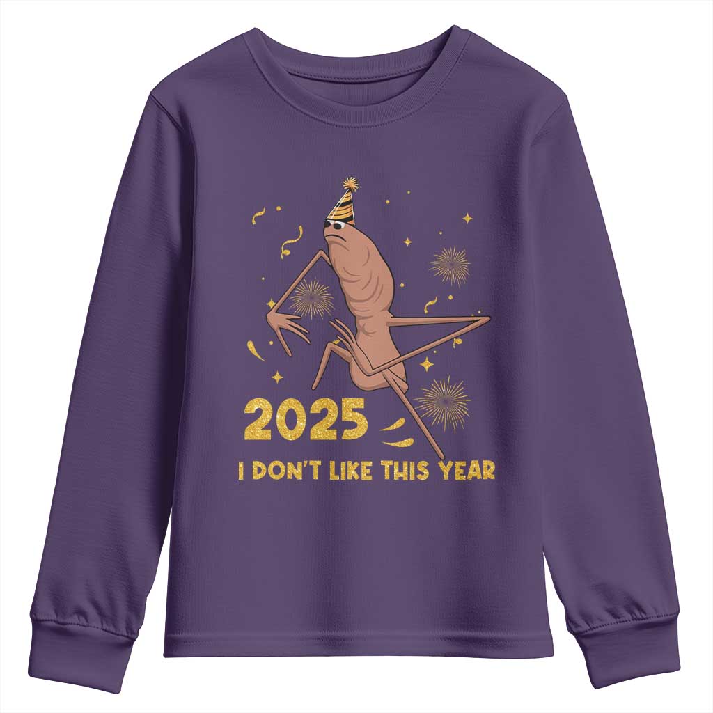 Funny Marcus The Worm New Year Youth Sweatshirt 2025 I Dont Like This Year Fireworks NYE Party - Wonder Print Shop