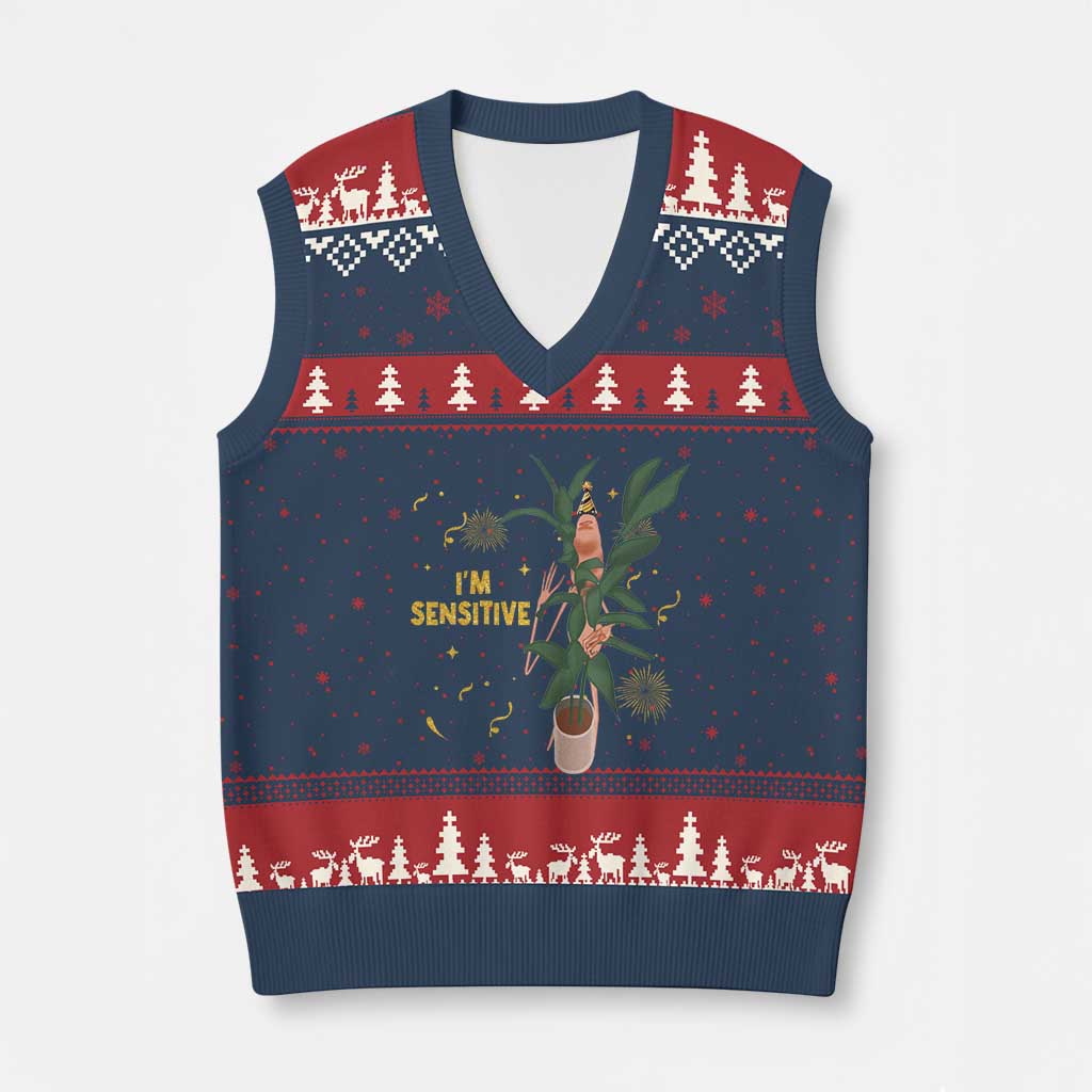 Funny Marcus The Worm New Year V-Neck Knit Sweater Vest I Am Sensitive NYE Party Firework - Wonder Print Shop