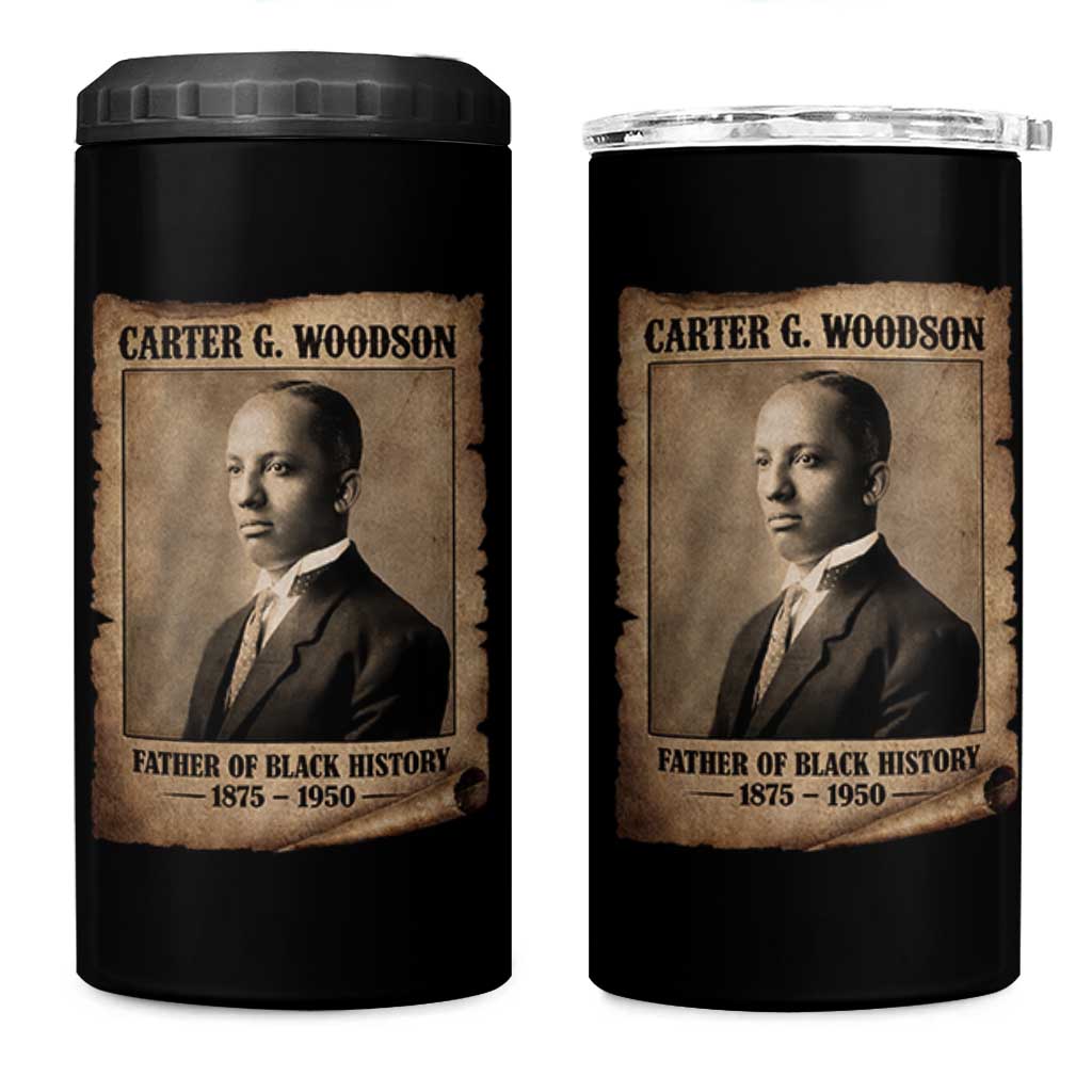 Carter G Woodson 4 in 1 Can Cooler Tumbler Father Of Black History Month Old Paper Graphic
