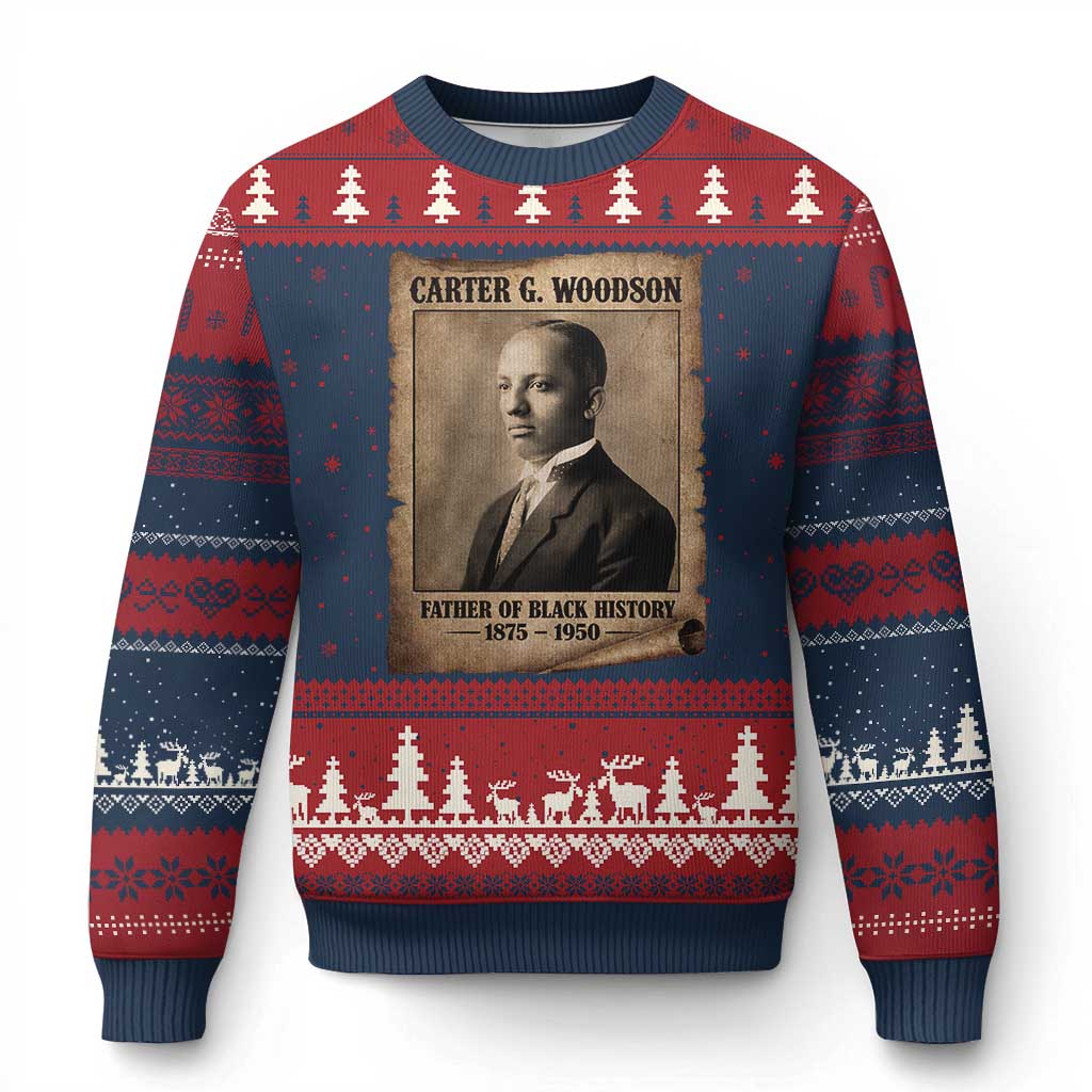 Carter G Woodson Ugly Christmas Sweater Father Of Black History Month Old Paper Graphic