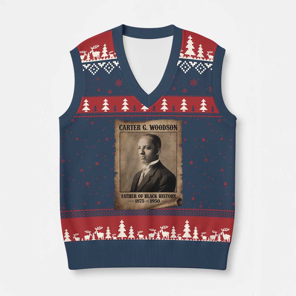 Carter G Woodson V-Neck Knit Sweater Vest Father Of Black History Month Old Paper Graphic