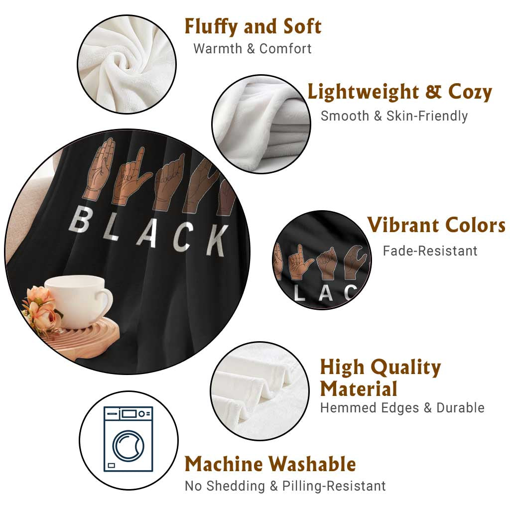 Black Asl Sign Language Hands Signs African American Month Throw Blanket