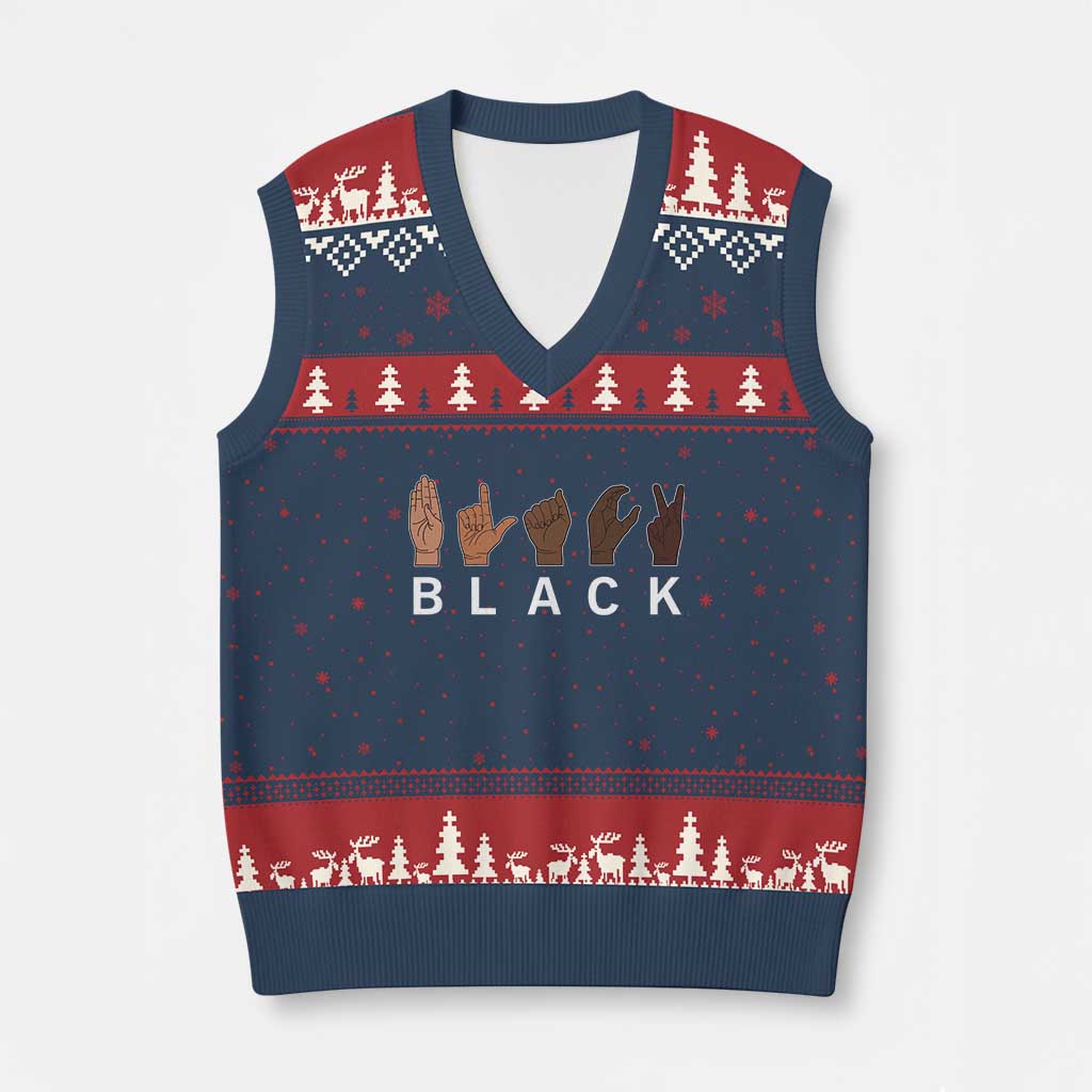 Black Asl Sign Language Hands Signs African American Month V-Neck Knit Sweater Vest