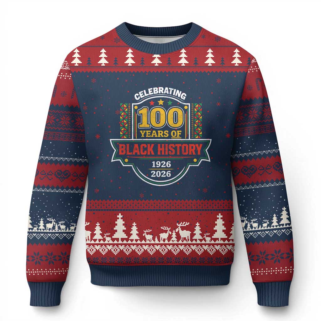 Celebrating 100 Years Of Black History Ugly Christmas Sweater Beginning 1926 Centennial African American Month