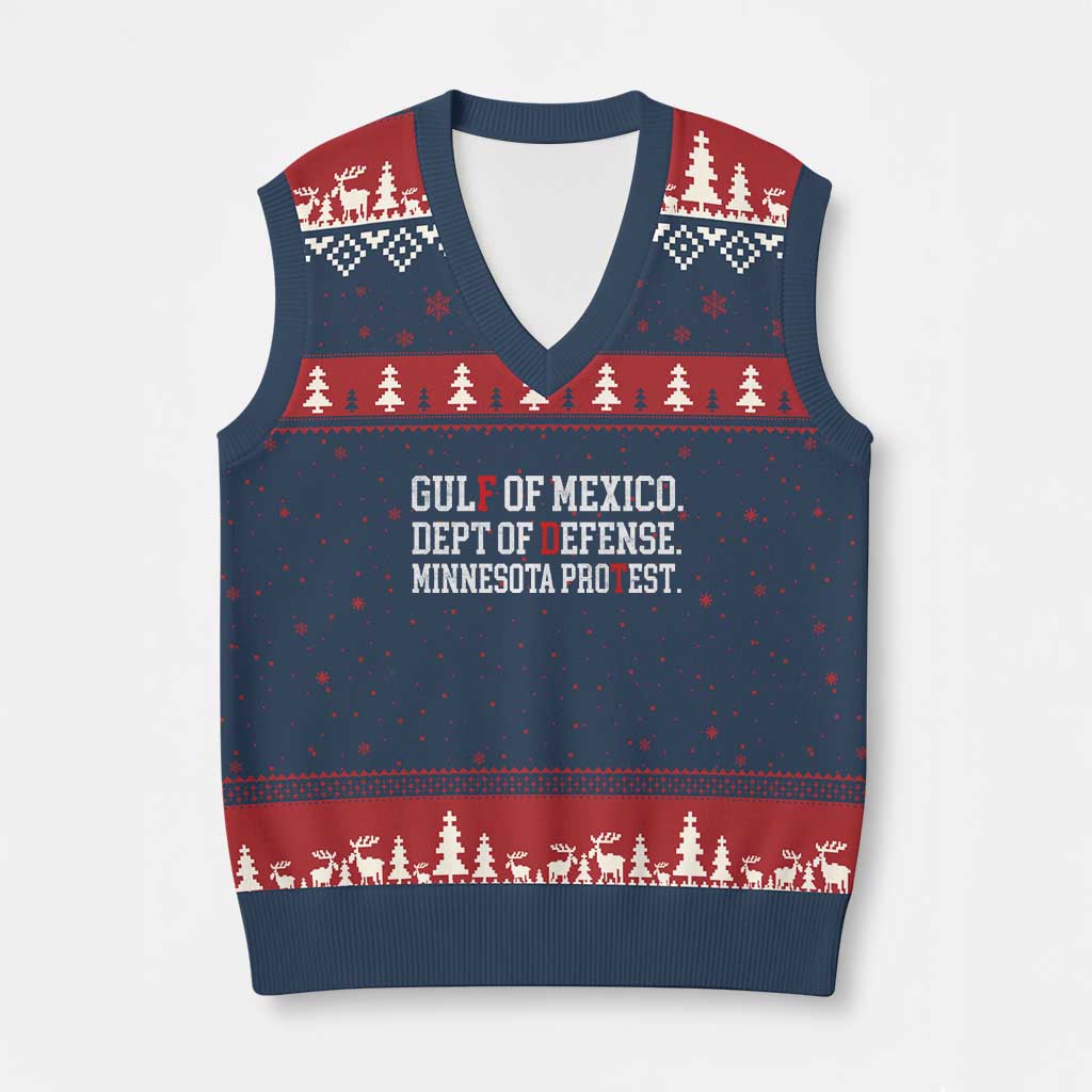 Gulf Of Mexico Dept Of Defense Minnesota V-Neck Knit Sweater Vest Funny Political American Pride