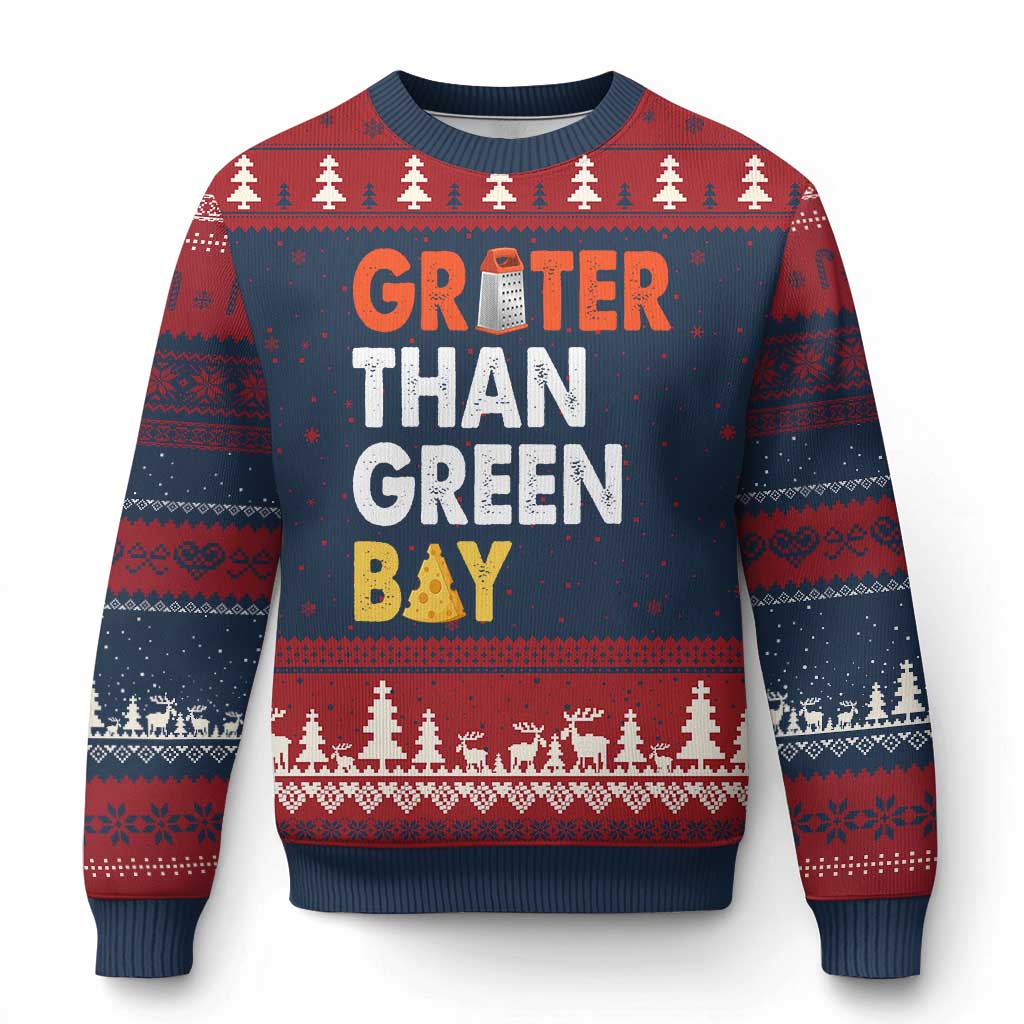 Funny Greater Than Green Bay Cheese Grate Ugly Christmas Sweater