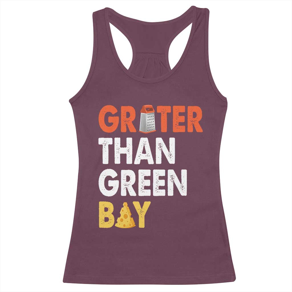 Funny Greater Than Green Bay Cheese Grate Racerback Tank Top