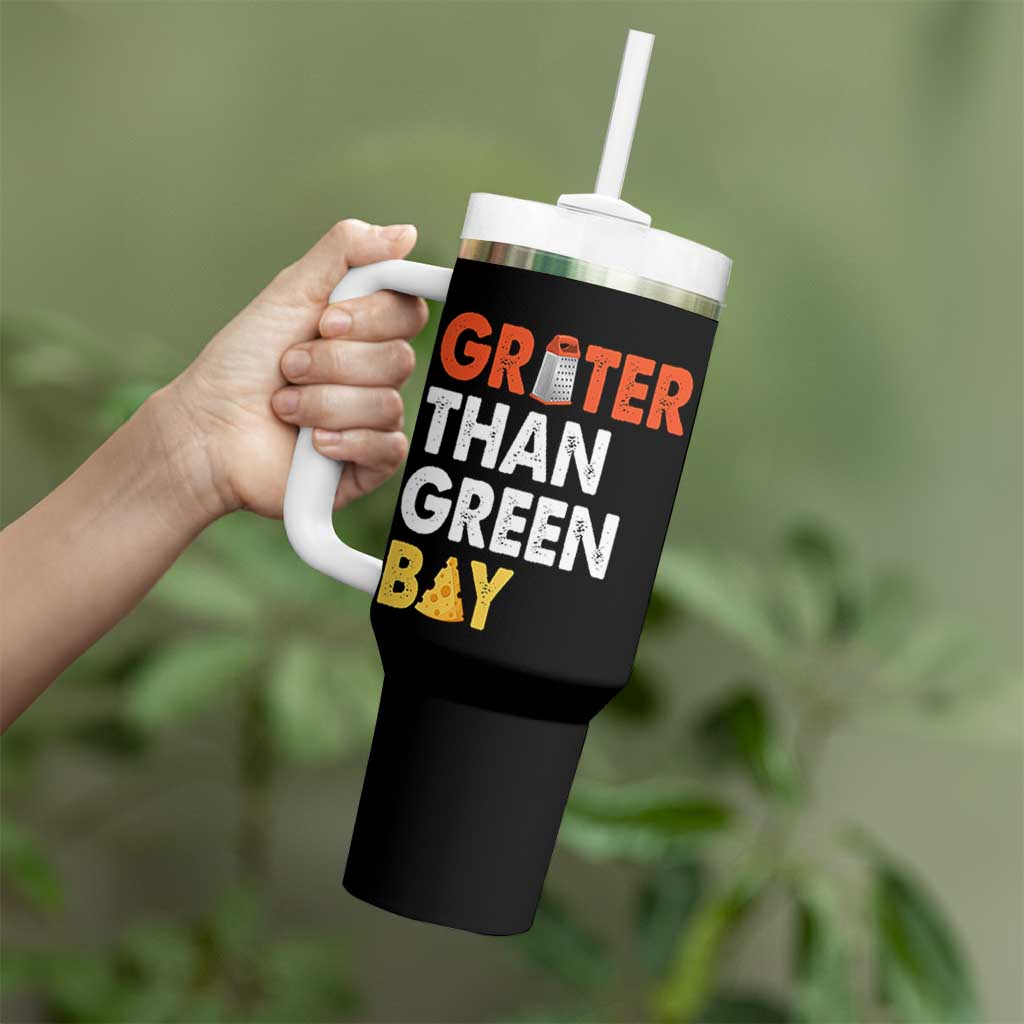 Funny Greater Than Green Bay Cheese Grate Tumbler With Handle