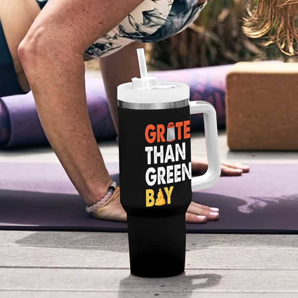 Funny Greater Than Green Bay Cheese Grate Tumbler With Handle