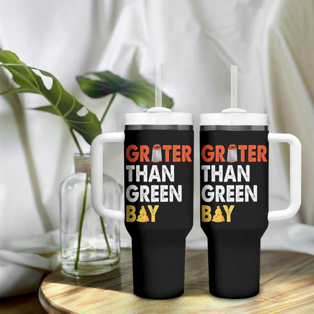 Funny Greater Than Green Bay Cheese Grate Tumbler With Handle