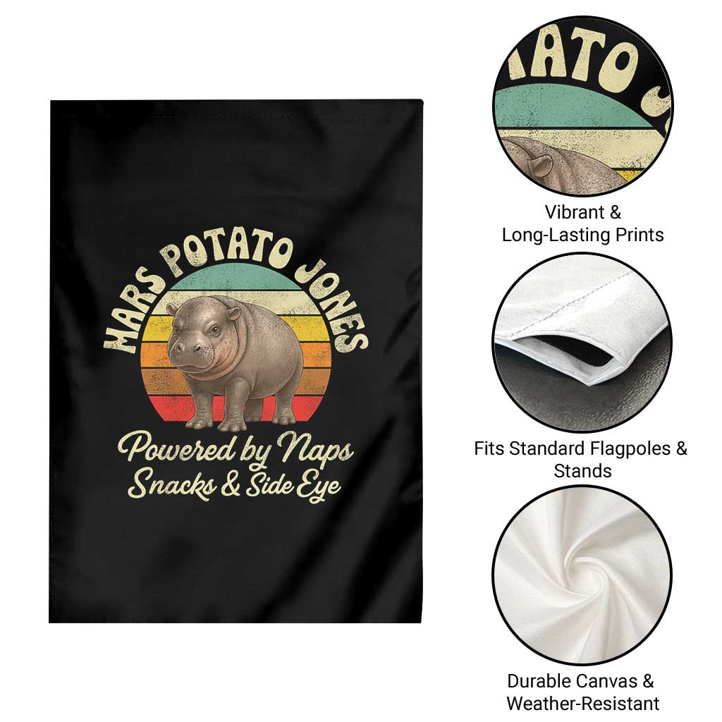 Funny Mars Potato Jones Garden Flag Powered by Naps Snacks Side Eye Pygmy Hippo