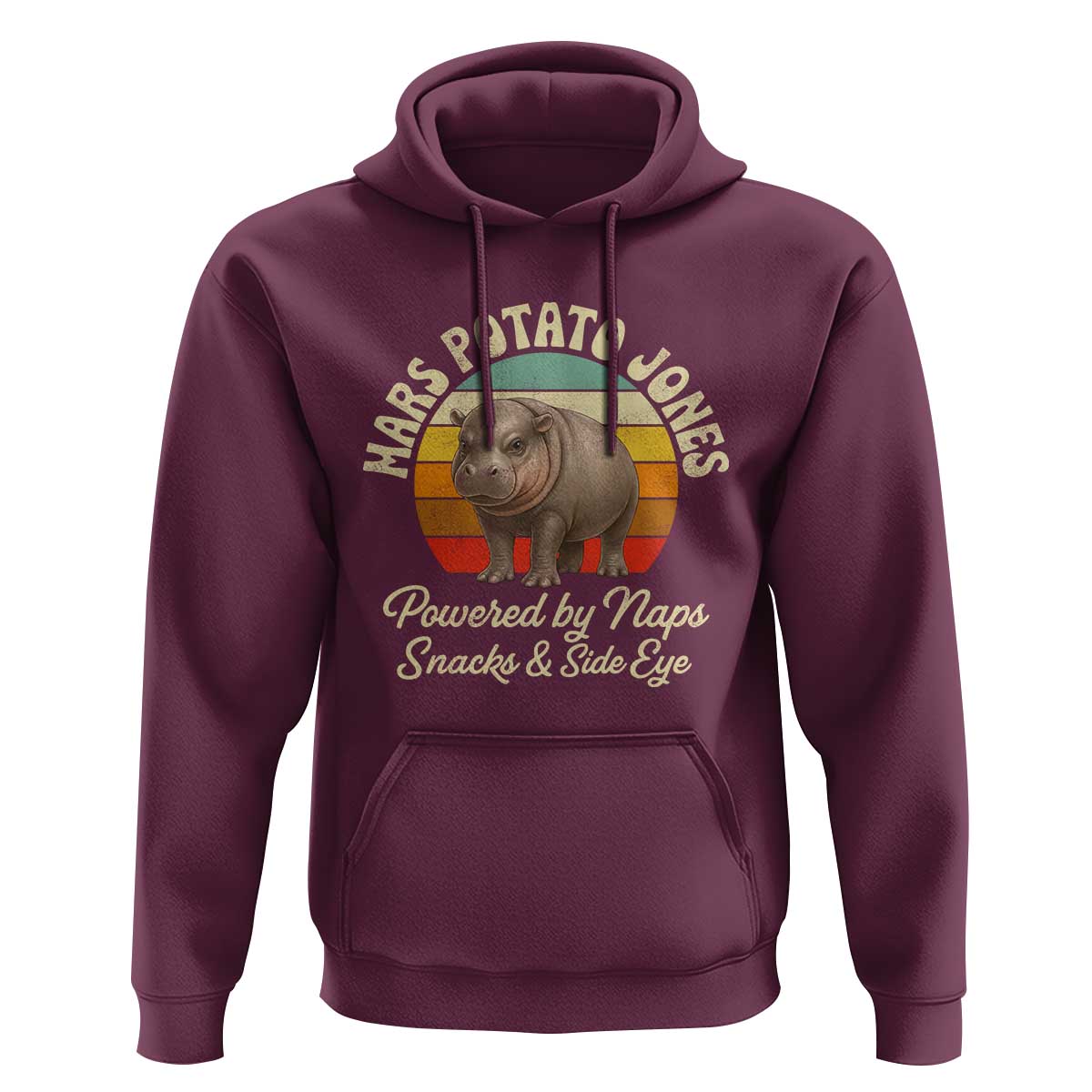 Funny Mars Potato Jones Hoodie Powered by Naps Snacks Side Eye Pygmy Hippo