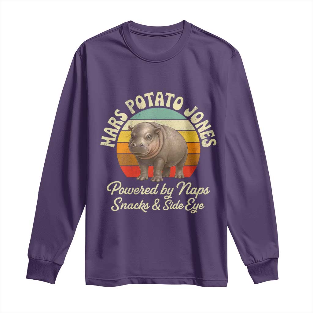 Funny Mars Potato Jones Long Sleeve Shirt Powered by Naps Snacks Side Eye Pygmy Hippo
